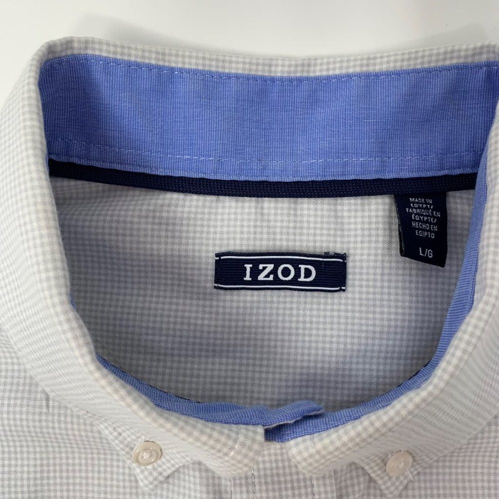 IZOD Beige & White Pin‎ Check Men's Long Sleeve Shirt Size Large - Picture 3 of 8